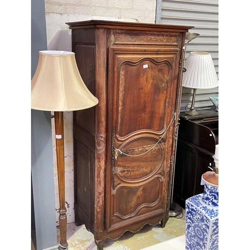 266 - Antique early 19th century French walnut single door armoire with glass shelves, approx 183cm H x 87... 