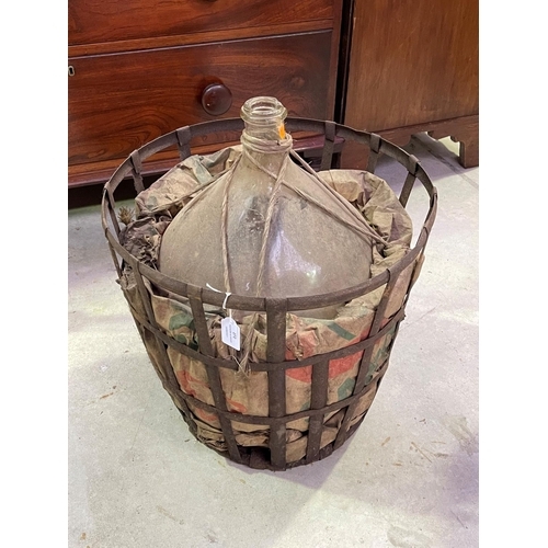 272 - Antique French Glass wine makers bottle in metal cage, approx 50cm