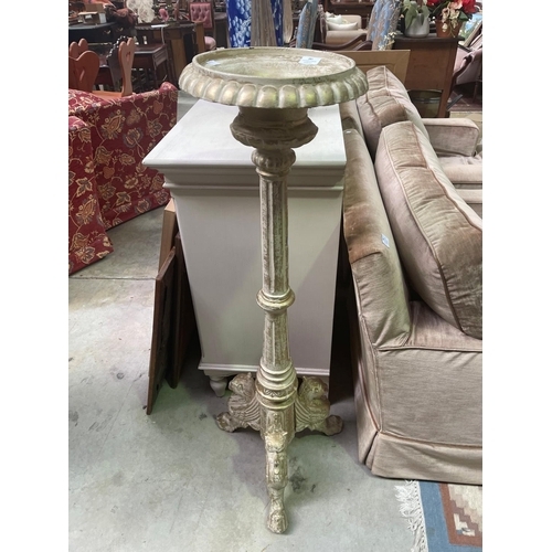 281 - Large painted cast iron floor pricket, with winged lions tri form legs, approx 120cm H