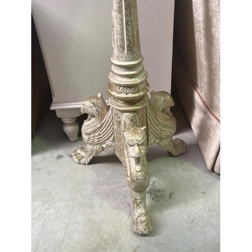 281 - Large painted cast iron floor pricket, with winged lions tri form legs, approx 120cm H