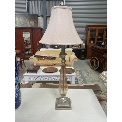 283 - Pair of modern table lamps with smoke glass bodies, approx 77cm H