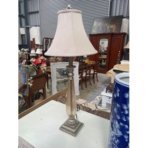 283 - Pair of modern table lamps with smoke glass bodies, approx 77cm H