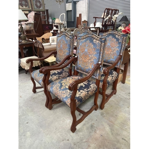 287 - Set of four antique style blue upholstered high back armchairs(4)