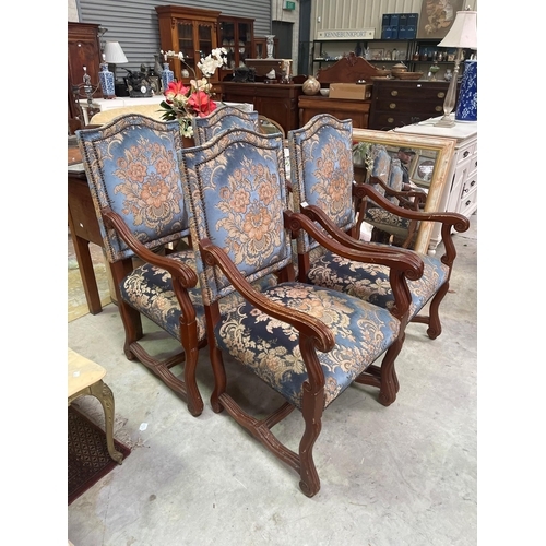 287 - Set of four antique style blue upholstered high back armchairs(4)