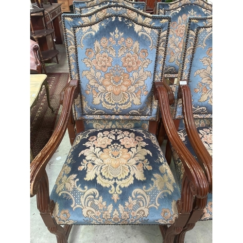 287 - Set of four antique style blue upholstered high back armchairs(4)