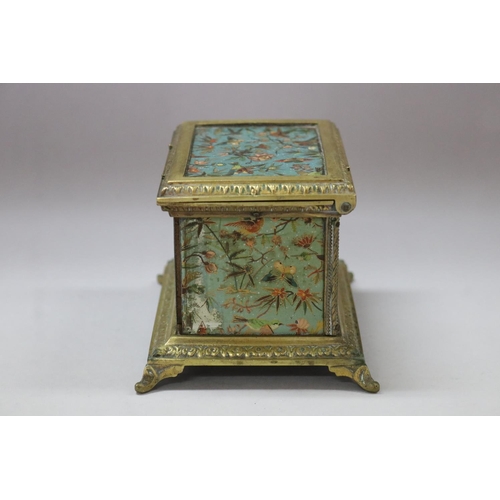 11 - Vintage French gilt, painted wooden panel  metal casket box, decorated with butterflies, flowers & b... 
