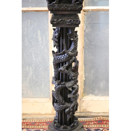 113 - Oriental export carved wood jardiniere stand, with white marble top, approx 103cm H x 52cm W x 46cm ... 