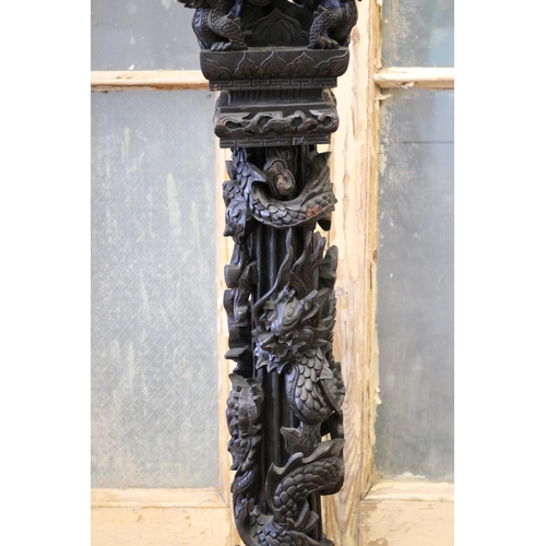 113 - Oriental export carved wood jardiniere stand, with white marble top, approx 103cm H x 52cm W x 46cm ... 