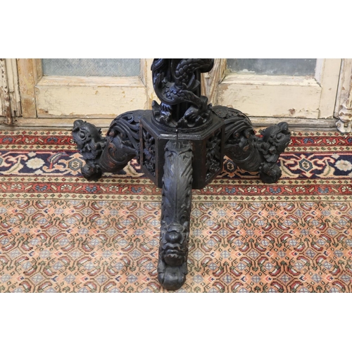 113 - Oriental export carved wood jardiniere stand, with white marble top, approx 103cm H x 52cm W x 46cm ... 