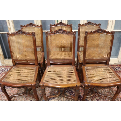 116 - Set of six antique French Louis XV style  dining chairs, with cane seats & backs, carved legs & back... 