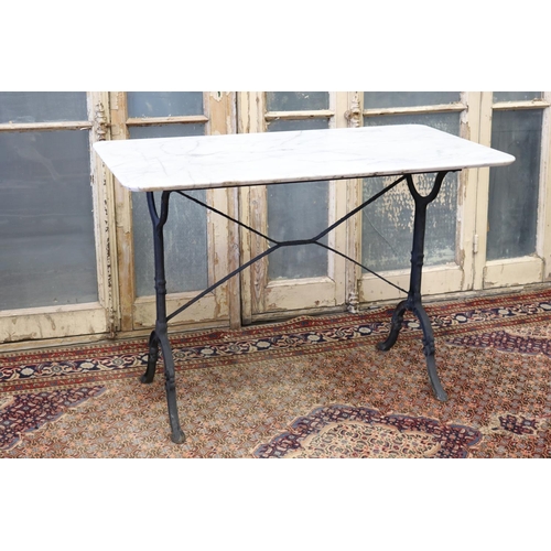 118 - Antique French marble top bistro table, approx 76cm H x 110cm W x 60cm D