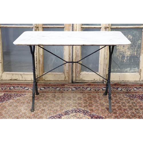118 - Antique French marble top bistro table, approx 76cm H x 110cm W x 60cm D