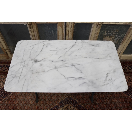 118 - Antique French marble top bistro table, approx 76cm H x 110cm W x 60cm D
