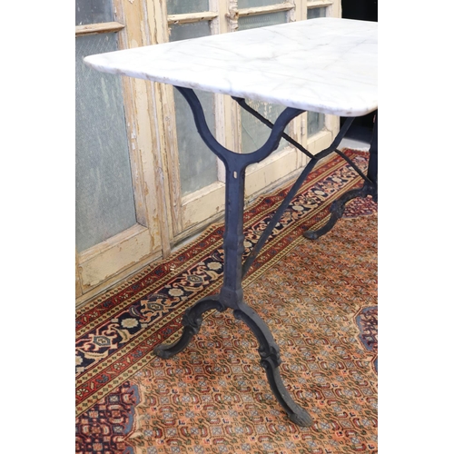 118 - Antique French marble top bistro table, approx 76cm H x 110cm W x 60cm D