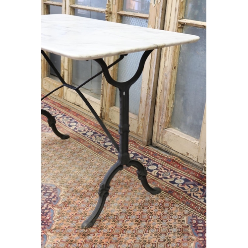 118 - Antique French marble top bistro table, approx 76cm H x 110cm W x 60cm D