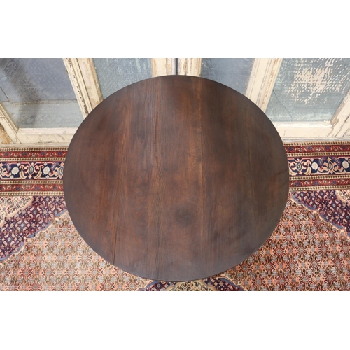 132 - Vintage French oak folding circular cricket table, approx 68cm H x 80cm dia