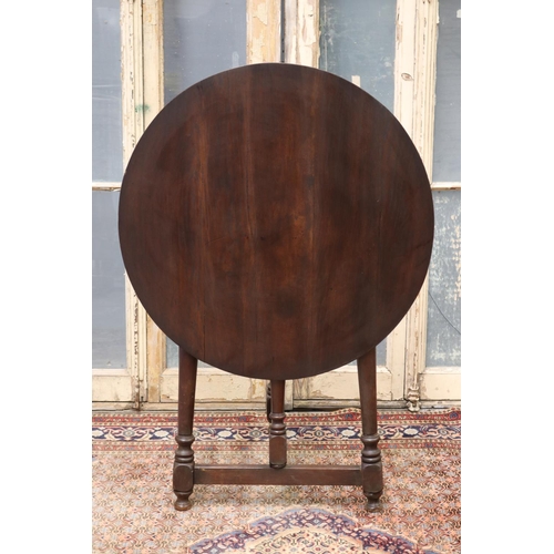 132 - Vintage French oak folding circular cricket table, approx 68cm H x 80cm dia