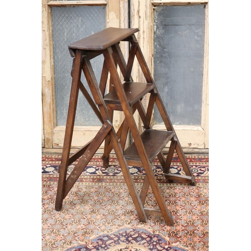 135 - Vintage French wooden stepladder, approx 69cm H