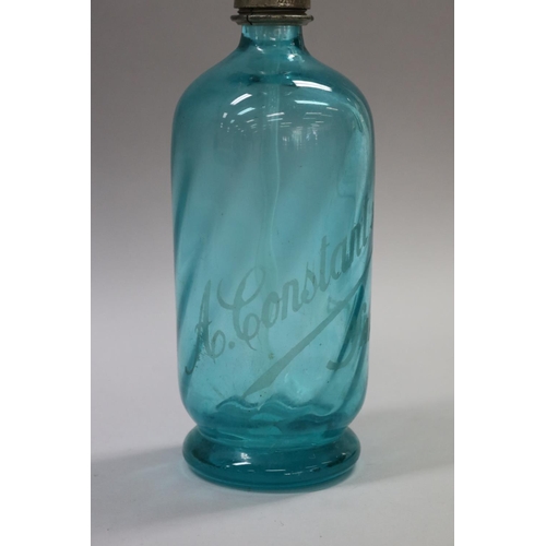 152 - Vintage French aqua green coloured glass soda siphon, marked A.Constance & Fil, Sarlat Paris, approx... 