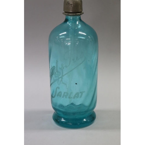 152 - Vintage French aqua green coloured glass soda siphon, marked A.Constance & Fil, Sarlat Paris, approx... 