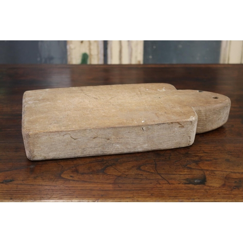 16 - Old rustic French wooden chopping board, approx 34cm L x 16cm W