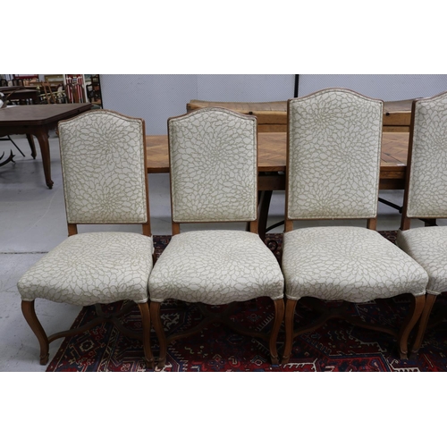 160 - Set of ten dining chairs, with x frame stretchers to base and central boss. Ex Howell & Howell (10)