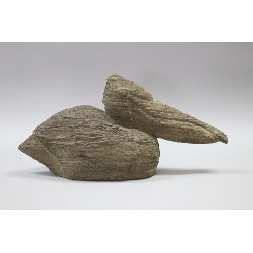 163 - Decorative composite Pelican figure, Morgan & Finch label to base, approx 21cm H x 43cm L