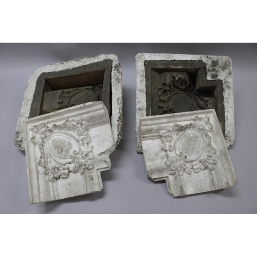168 - Two French plaster moulds with plaster works, approx 38cm x 39cm & smaller (2)