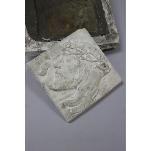 169 - French Jesus plaster mould and with plaster work, approx 24.5cm sq