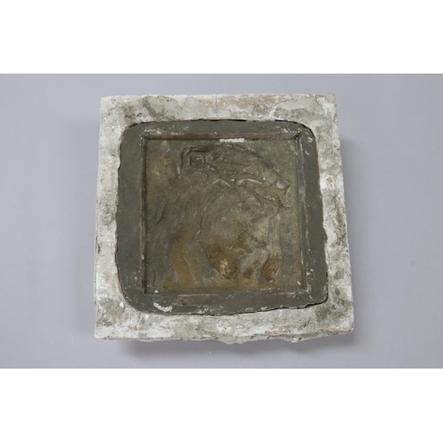 169 - French Jesus plaster mould and with plaster work, approx 24.5cm sq