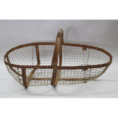 172 - Old French wirework flower pickers basket, approx 34cm H (including handle) x 67cm W x 37cm D