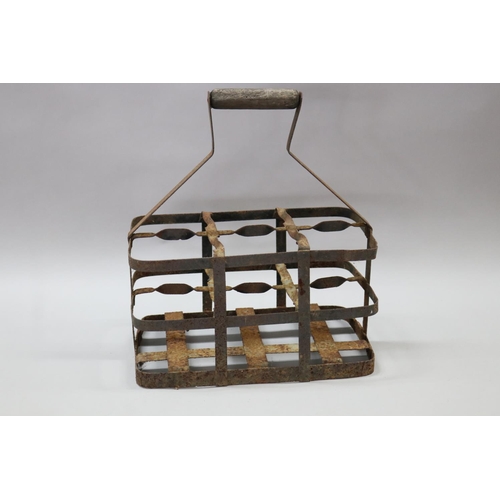 174 - Vintage French gal metal bottle carrier, approx 35cm H (including handle) x 31cm W x 20cm D