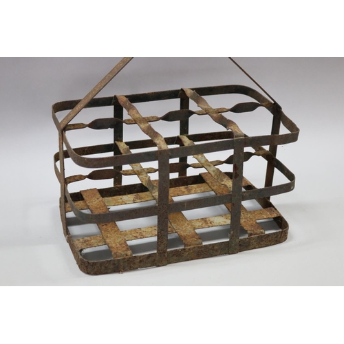 174 - Vintage French gal metal bottle carrier, approx 35cm H (including handle) x 31cm W x 20cm D