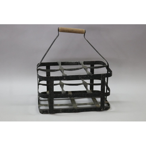 175 - Vintage French gal metal bottle carrier, approx 35cm H (including handle) x 31cm W x 21cm D