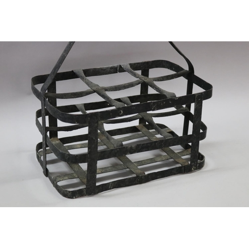 175 - Vintage French gal metal bottle carrier, approx 35cm H (including handle) x 31cm W x 21cm D