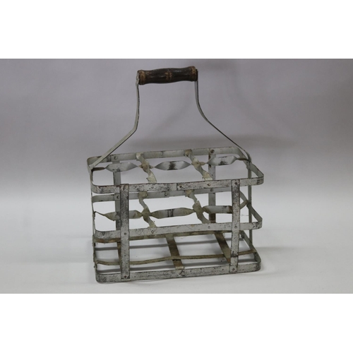 176 - Vintage French gal metal bottle carrier, approx 35cm H (including handle) x 29cm W x 20cm D