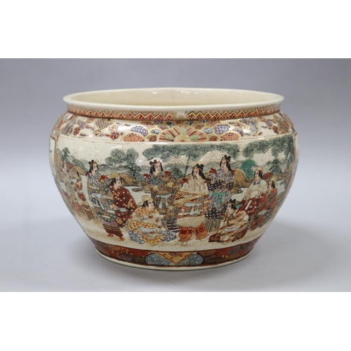 178 - Antique Japanese Satsuma jardiniere, decorated with figures, birds & flowers. Signed to base, approx... 