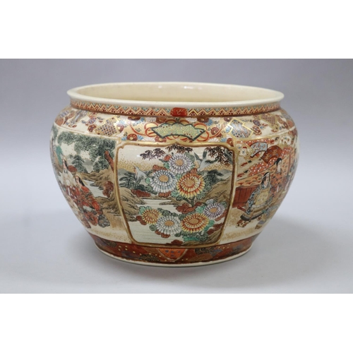 178 - Antique Japanese Satsuma jardiniere, decorated with figures, birds & flowers. Signed to base, approx... 