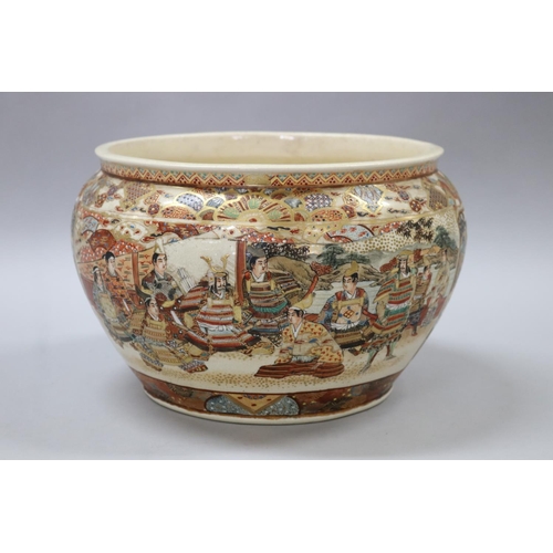 178 - Antique Japanese Satsuma jardiniere, decorated with figures, birds & flowers. Signed to base, approx... 