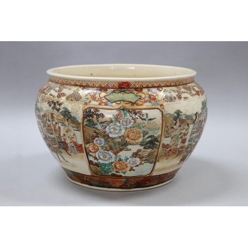 178 - Antique Japanese Satsuma jardiniere, decorated with figures, birds & flowers. Signed to base, approx... 