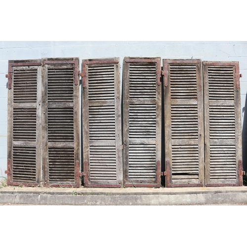 207 - Set of three pairs of antique French shutters, distressed condition, each approx 202cm H x 57cm W (6... 