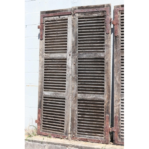 207 - Set of three pairs of antique French shutters, distressed condition, each approx 202cm H x 57cm W (6... 