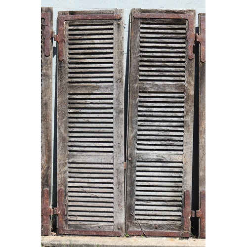 207 - Set of three pairs of antique French shutters, distressed condition, each approx 202cm H x 57cm W (6... 