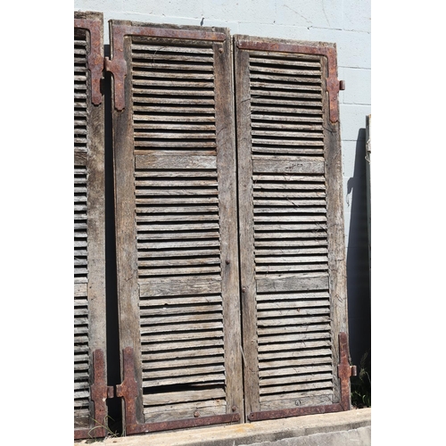 207 - Set of three pairs of antique French shutters, distressed condition, each approx 202cm H x 57cm W (6... 