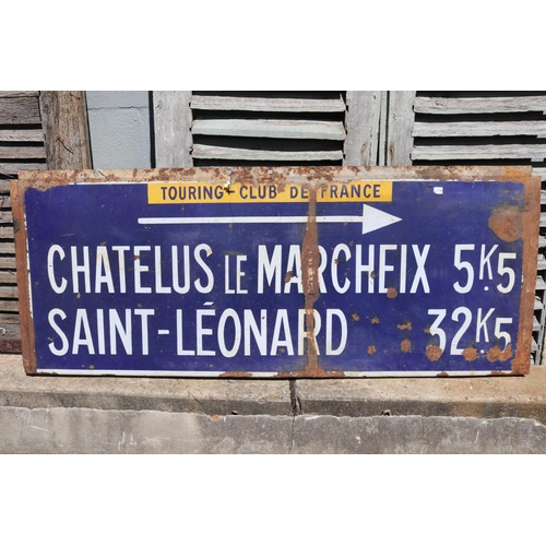 213 - Old French enamel road sign, Touring Club De France, Chatelus Le Marcheix & Saint Leonard, approx 52... 