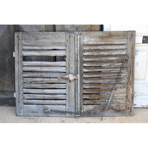 215 - Small pair of antique French window shutters, each approx 77cm H x 54cm W (2)