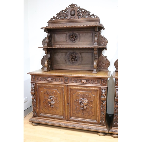 220 - Pair of impressive antique French Henri II Renaissance revival buffet sideboards with shelf backboar... 