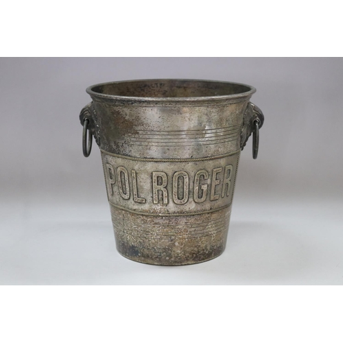 35 - Old French Pol Roger champagne bucket, double sided, approx 20cm H x 20cm dia (excluding handles)