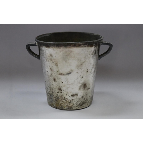 4 - Old French pewter twin handled champagne bucket, with applied blue enamel plaque 