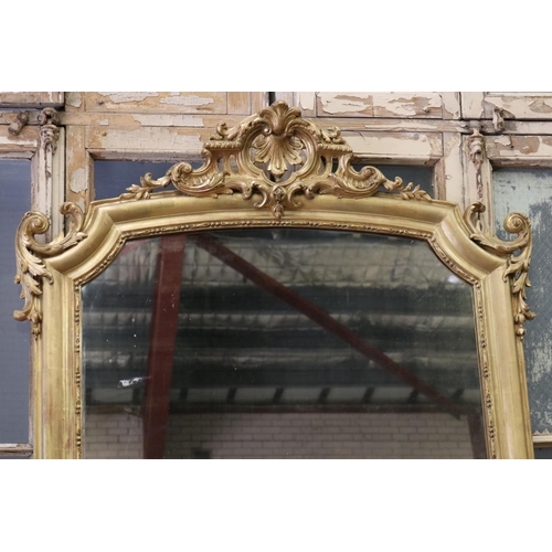 5 - Antique French Louis XV style gilt frame mantle mirror, moulded crest decoration to top, approx 212c... 